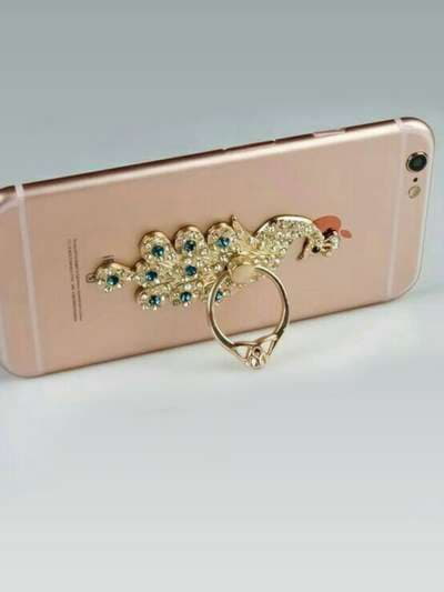 Брендовий тримач телефону павич з рожевими стразами золото. Зображення товару, вид 2