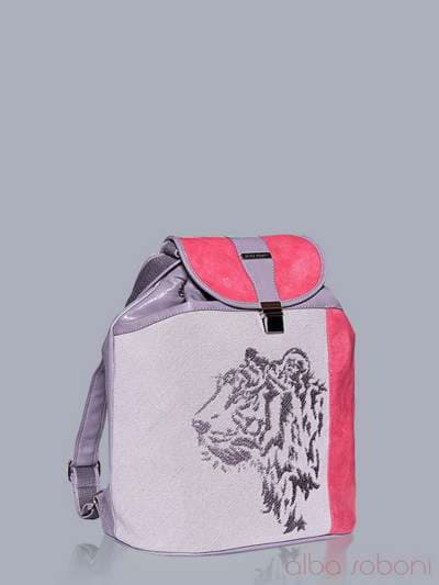 Літній рюкзак з вышивкою, модель 150852 сірий-корал. Зображення товару, вид збоку.