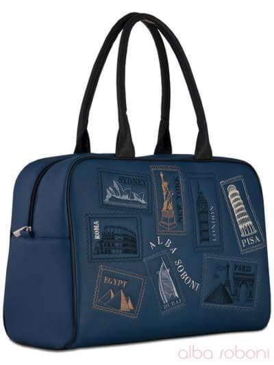 Молодіжна сумка з вышивкою, модель 120760 синій. Зображення товару, вид збоку.