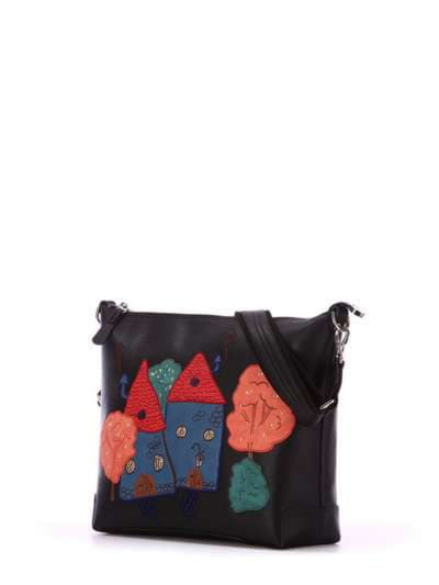 Молодіжна сумка через плече з вышивкою, модель 172427 чорний. Зображення товару, вид додатковий.