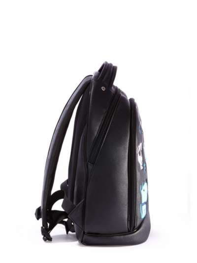 Стильний рюкзак з вышивкою, модель 171308 чорний. Зображення товару, вид ззаду.