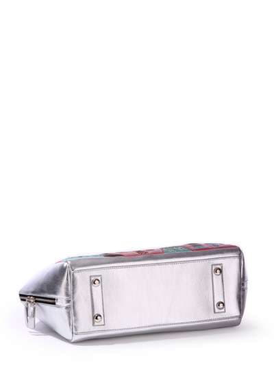 Молодіжна сумка - саквояж з вышивкою, модель 171401 срібло. Зображення товару, вид додатковий.