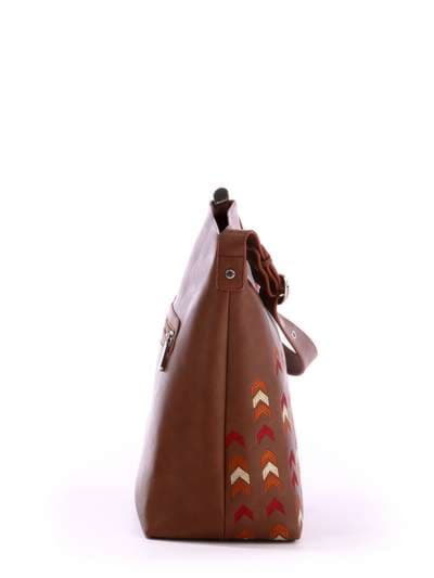 Брендова сумка з вышивкою, модель 171393 коричневий. Зображення товару, вид ззаду.