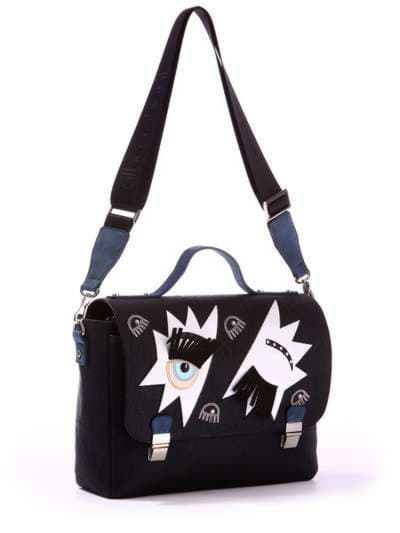 Брендова молодіжна сумка-портфель з вышивкою, модель 171332 чорний. Зображення товару, вид спереду.