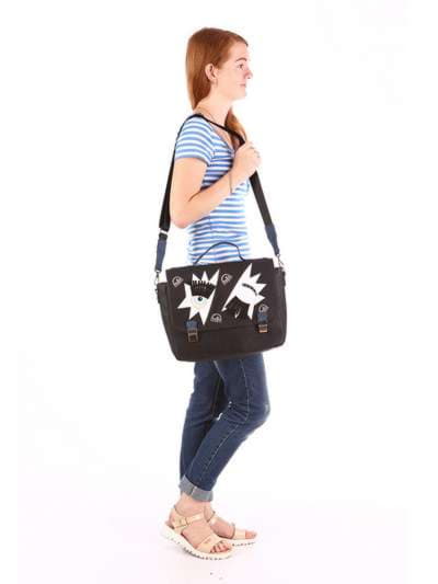 Брендова молодіжна сумка-портфель з вышивкою, модель 171332 чорний. Зображення товару, вид додатковий.