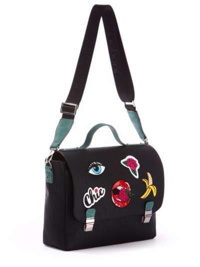 Шкільна молодіжна сумка-портфель з вышивкою, модель 171333 чорний. Зображення товару, вид спереду.