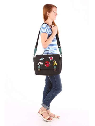 Шкільна молодіжна сумка-портфель з вышивкою, модель 171333 чорний. Зображення товару, вид додатковий.