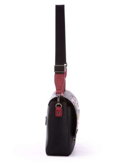 Брендова молодіжна сумка-портфель з вышивкою, модель 171336 чорний. Зображення товару, вид ззаду.
