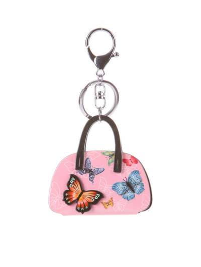 Молодіжний брелок сумочка з метеликами рожевий. Зображення товару, вид 1