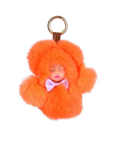 Брендовий брелок лялька в хутрі оранжевий. Зображення товару, вид 1
