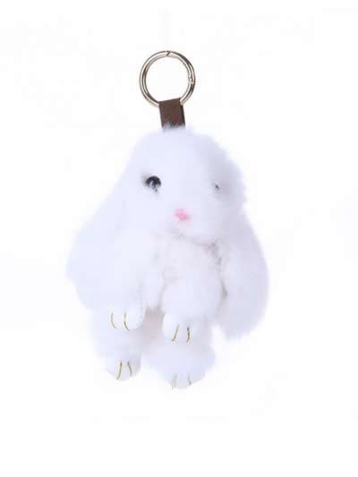Модний брелок кролик із хутра білий. Зображення товару, вид 1