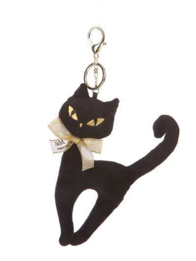 Брендовий брелок м'яка іграшка кіт із бантом чорний. Зображення товару, вид 1