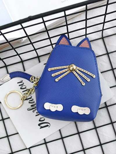 Стильний брелок кішка з вусами гаманець синій. Зображення товару, вид 2