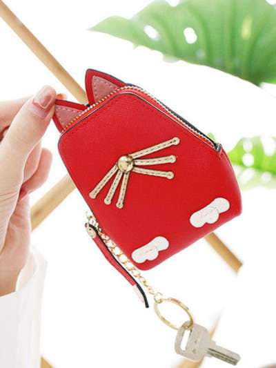 Брендовий брелок гаманець кішка з вусами червоний. Зображення товару, вид 2