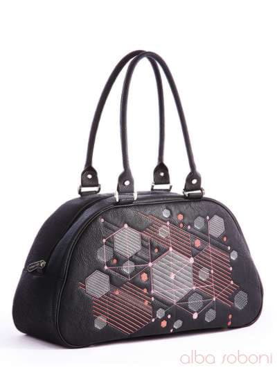 Модна сумка з вышивкою, модель 162412 чорний. Зображення товару, вид спереду.