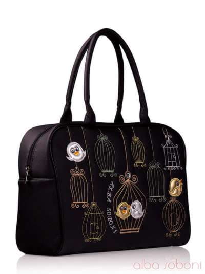 Брендова сумка з вышивкою, модель 130765 чорний. Зображення товару, вид збоку.