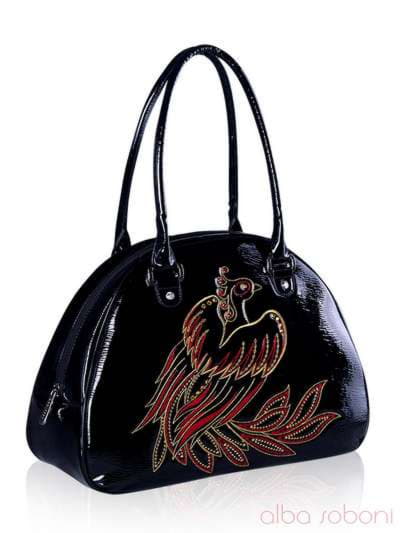 Стильна сумка - саквояж з вышивкою, модель 141312 чорний. Зображення товару, вид збоку.