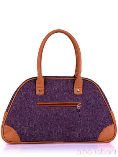 Модна сумка - саквояж з вышивкою, модель 130881 льон коричневий. Зображення товару, вид ззаду.