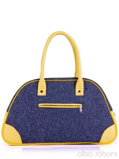 Стильна сумка - саквояж з вышивкою, модель 130884 синій. Зображення товару, вид ззаду.