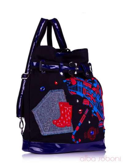 Літня сумка - рюкзак з вышивкою, модель 130870 чорний (джинс). Зображення товару, вид збоку.