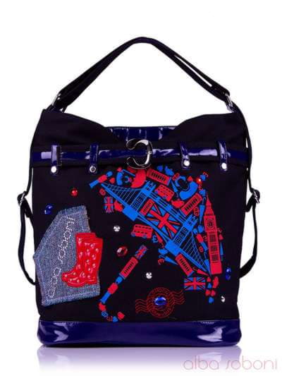 Літня сумка - рюкзак з вышивкою, модель 130870 чорний (джинс). Зображення товару, вид ззаду.