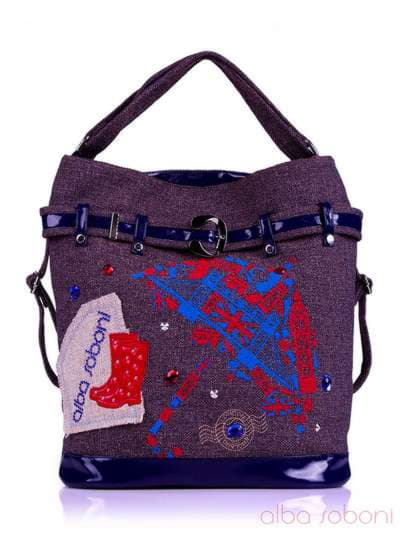 Модна сумка - рюкзак з вышивкою, модель 130870 льон коричневий. Зображення товару, вид ззаду.