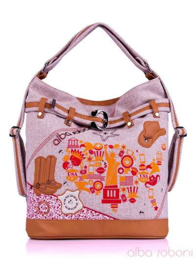 Жіноча сумка - рюкзак з вышивкою, модель 130871 льон бежевий. Зображення товару, вид ззаду.
