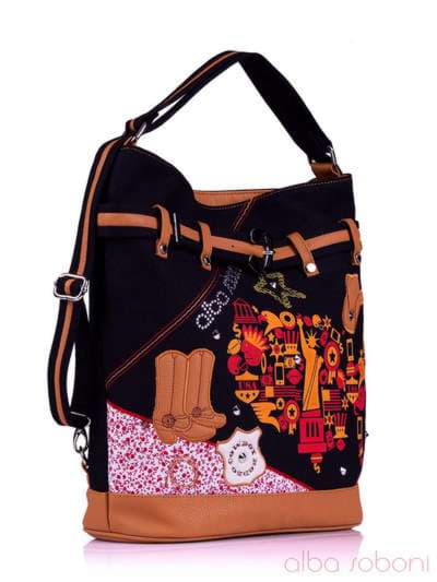 Брендова сумка - рюкзак з вышивкою, модель 130871 чорний (джинс). Зображення товару, вид додатковий.