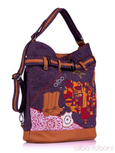 Жіноча сумка - рюкзак з вышивкою, модель 130871 льон коричневий. Зображення товару, вид додатковий.