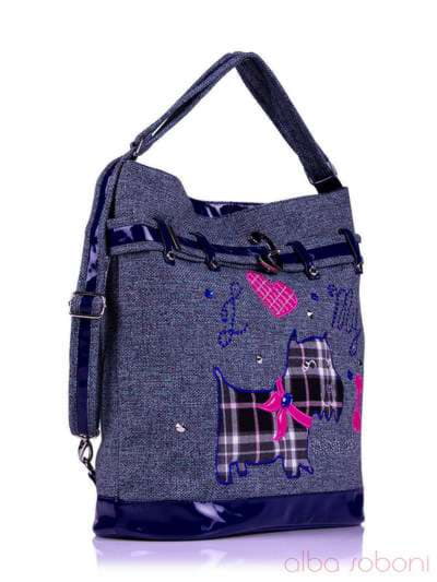 Брендова сумка - рюкзак з вышивкою, модель 130875 синій. Зображення товару, вид додатковий.