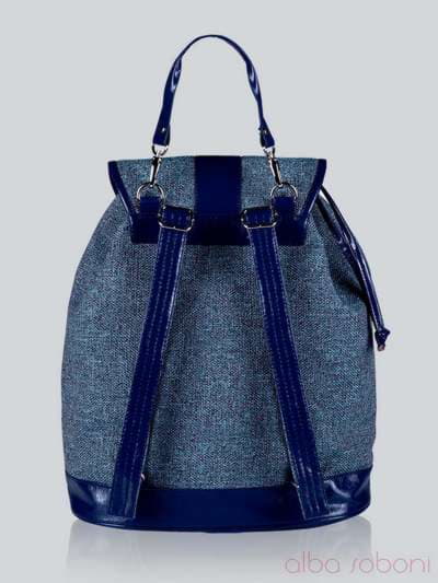 Літній рюкзак з вышивкою, модель 141240 льон синій. Зображення товару, вид ззаду.