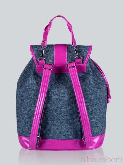 Модний рюкзак з вышивкою, модель 141241 льон синій. Зображення товару, вид ззаду.
