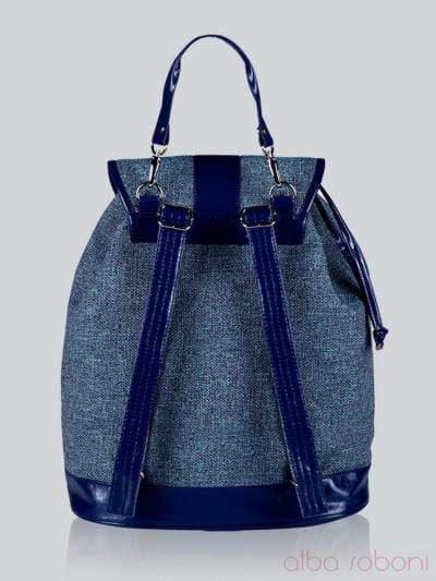 Брендовий рюкзак з вышивкою, модель 141244 льон синій. Зображення товару, вид ззаду.