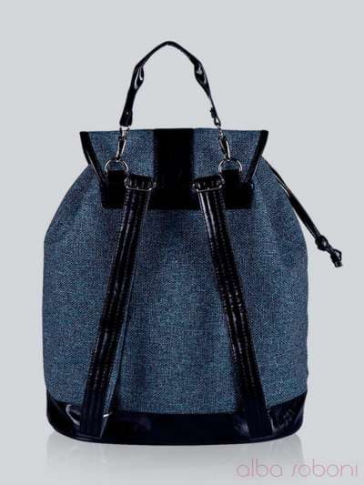Стильний рюкзак з вышивкою, модель 141245 льон синій. Зображення товару, вид ззаду.