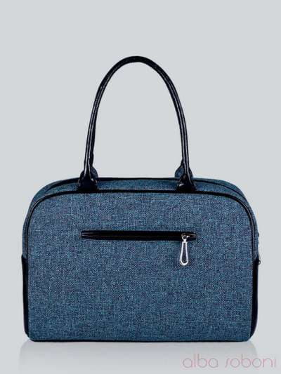 Літня сумка - саквояж з вышивкою, модель 141232 льон синій. Зображення товару, вид ззаду.