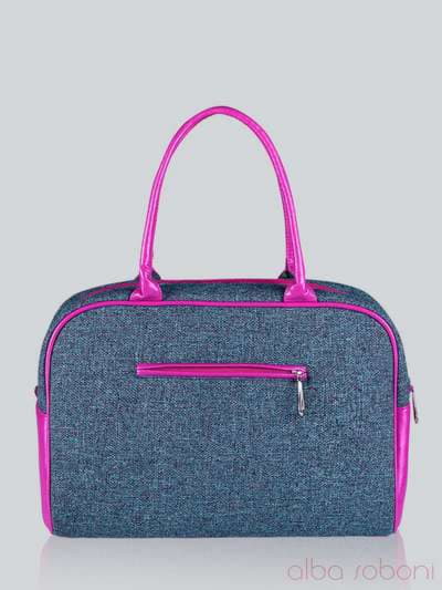 Молодіжна сумка - саквояж з вышивкою, модель 141233 льон синій. Зображення товару, вид ззаду.