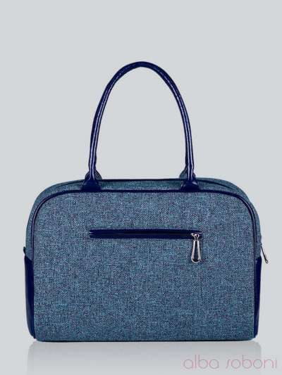 Літня сумка - саквояж з вышивкою, модель 141234 льон синій. Зображення товару, вид ззаду.