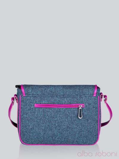 Стильна сумка з вышивкою, модель 141253 льон синій. Зображення товару, вид ззаду.