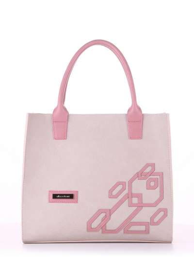 Молодіжна сумка з вышивкою, модель E18002 французький сірий-рожевий. Зображення товару, вид спереду.