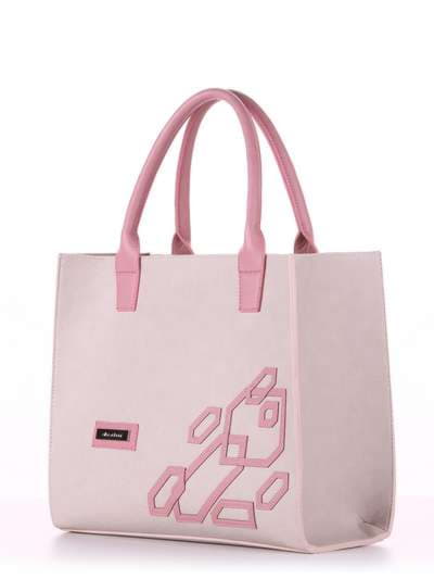 Молодіжна сумка з вышивкою, модель E18002 французький сірий-рожевий. Зображення товару, вид збоку.