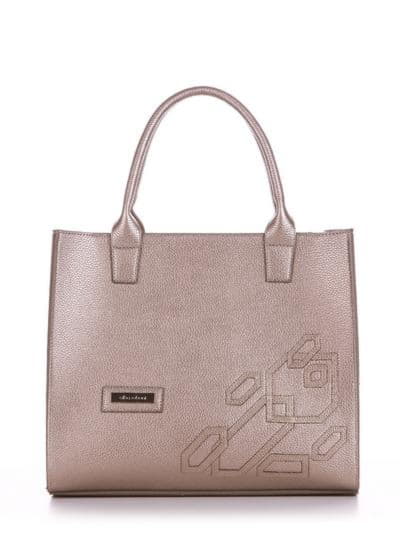 Брендова сумка з вышивкою, модель E18008 золота олива. Зображення товару, вид спереду.