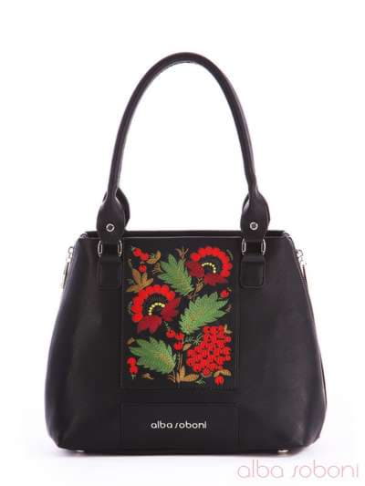 Модна сумка з вышивкою, модель 162362 чорний. Зображення товару, вид спереду.