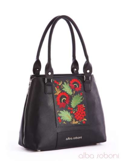 Модна сумка з вышивкою, модель 162362 чорний. Зображення товару, вид збоку.