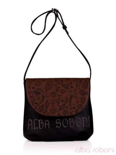 Стильна сумка з вышивкою, модель 130982 чорно-коричневий. Зображення товару, вид спереду.