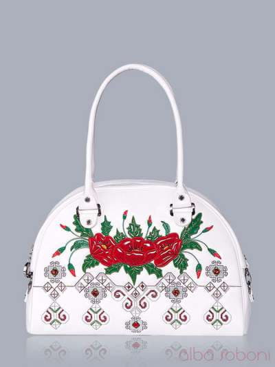 Модна сумка - саквояж з вышивкою, модель 150762 білий. Зображення товару, вид спереду.