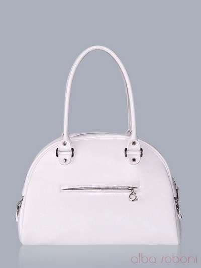 Модна сумка - саквояж з вышивкою, модель 150762 білий. Зображення товару, вид ззаду.