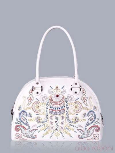 Літня сумка - саквояж з вышивкою, модель 150763 білий. Зображення товару, вид спереду.
