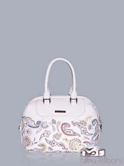 Брендова сумка з вышивкою, модель 150783 білий. Зображення товару, вид спереду.