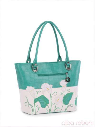 Літня сумка з вышивкою, модель 160051 зелений-білий. Зображення товару, вид ззаду.