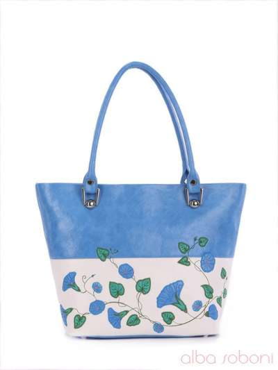 Стильна сумка з вышивкою, модель 160052 блакитний-білий. Зображення товару, вид збоку.